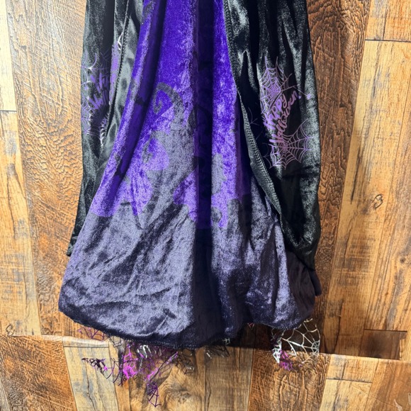 Kids Witch Costume Dress with Hat Halloween Cosplay Black Purple Spiderweb - Picture 6 of 8